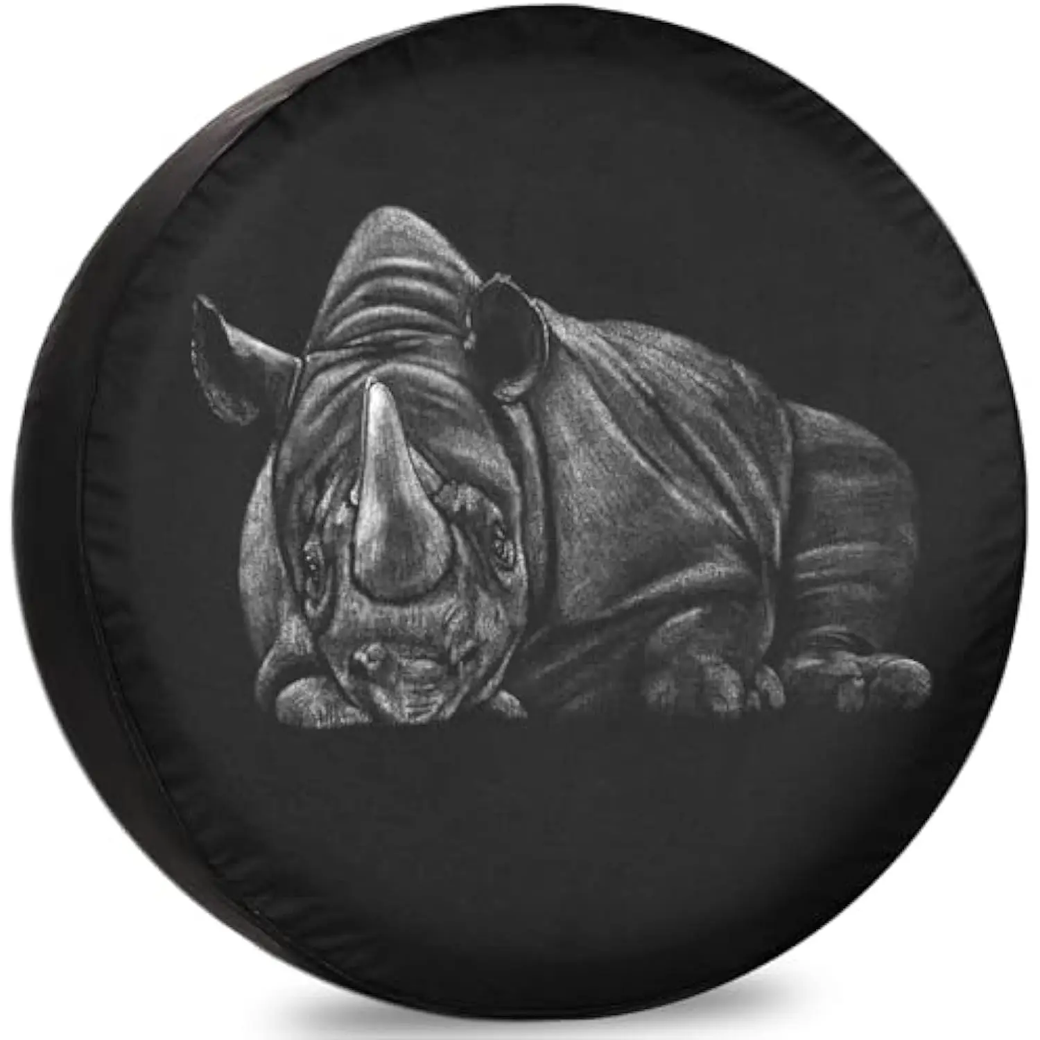 Lying Black Rhino Drawing Spare Tire Cover Durable Vinyl Camper Wheel Protector Fits SUV RV