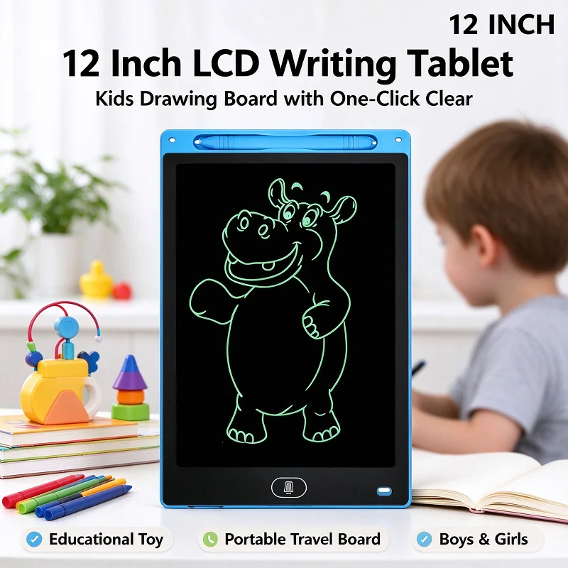 12 Inch LCD Writing Tablet for Kids Erasable Drawing Board with Stylus Portable Educational Graffiti Toy Gift for Boys Girls