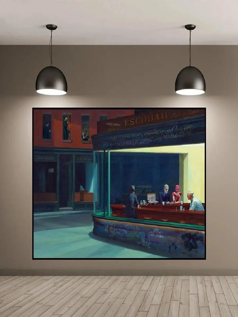 Nighthawks by Edward Hopper Canvas Wall Art  Funny Mask Art Prints  Posters for Living Room Home Decor  Modern Wall Pictures for