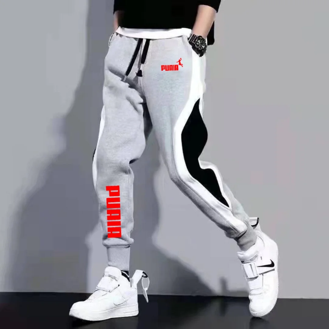 Spliced sports trousers spring and autumn outdoor jogging casual sweatpants men\'s new printed comfortable sports pants M-5XL