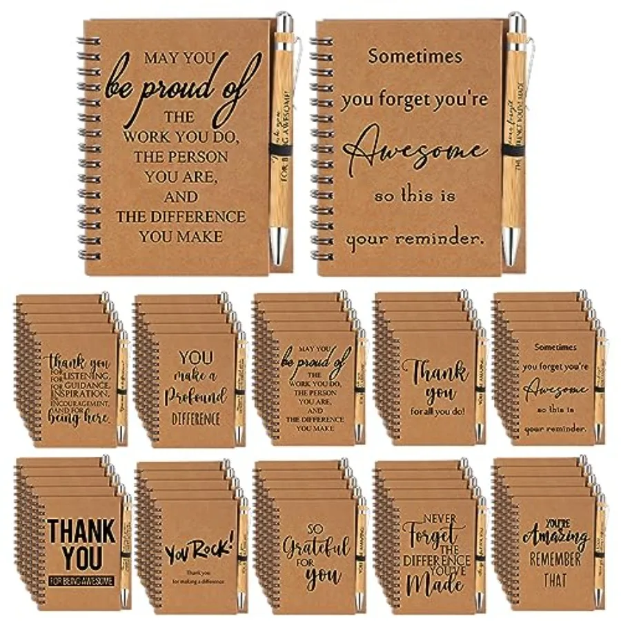 

Наборы спиральных блокнотов: подарки для учителей, оптовые вдохновляющие дневники с выдвижными бамбуковыми ручками, блокноты для поддержания мотивации