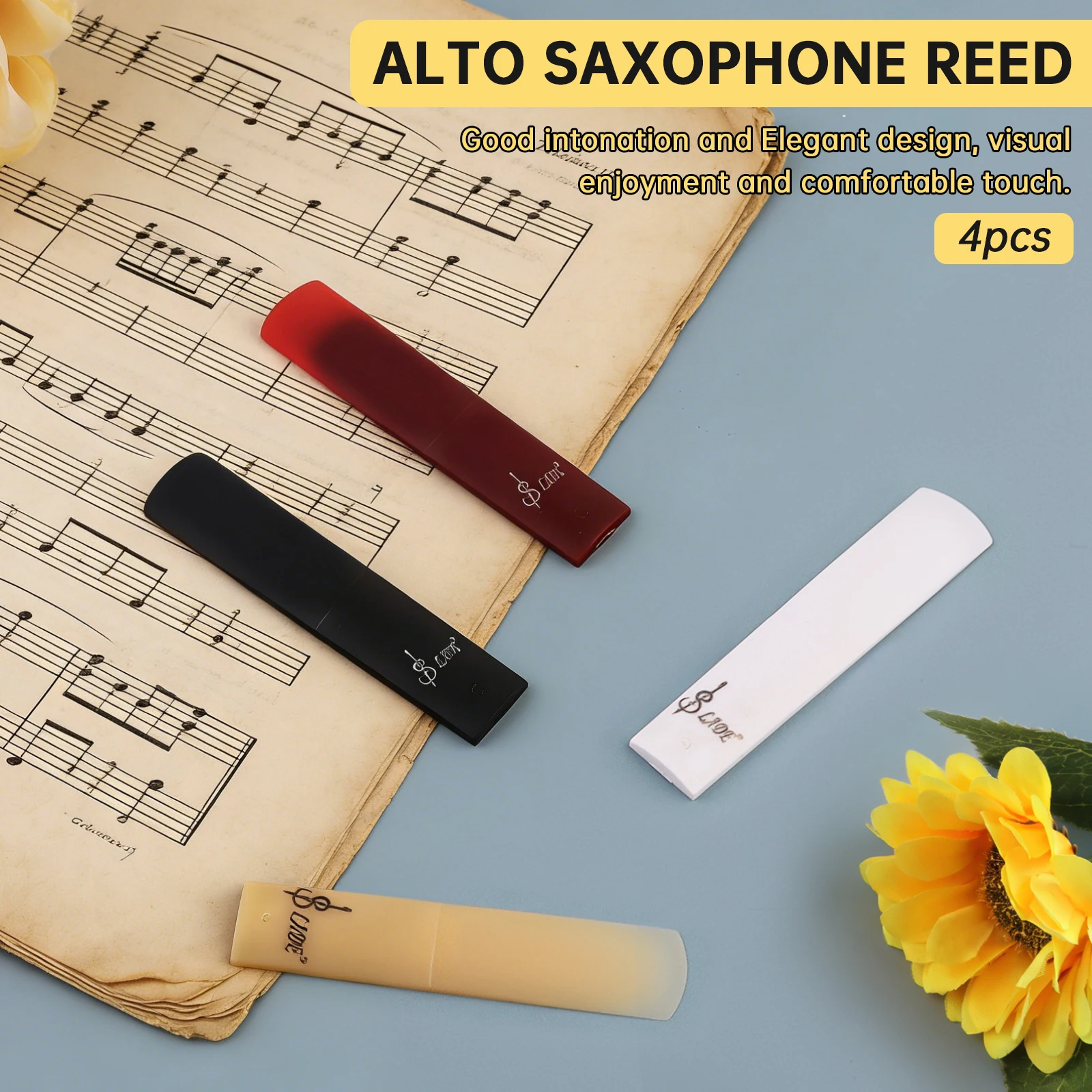 1 Stück/4 Stück Stärke 2.5 Alt-, Tenor-, Sopran-Saxophon-Harzblätter, 4 Farben gemischte Saxophonblätter – Detail 15