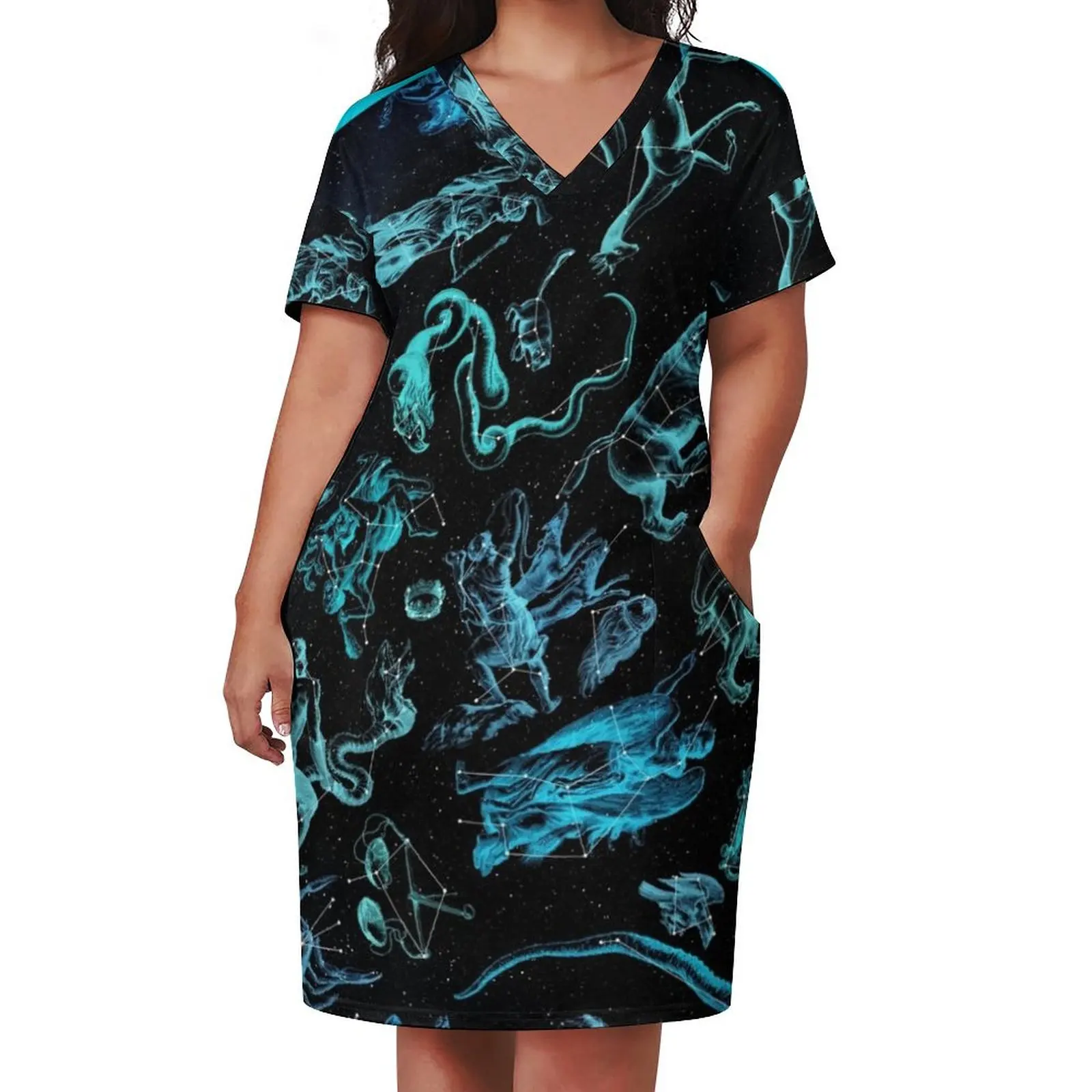 Northern Constellations Map (blue!) Loose Pocket Dress women clothes Dance dresses evening dress ladies