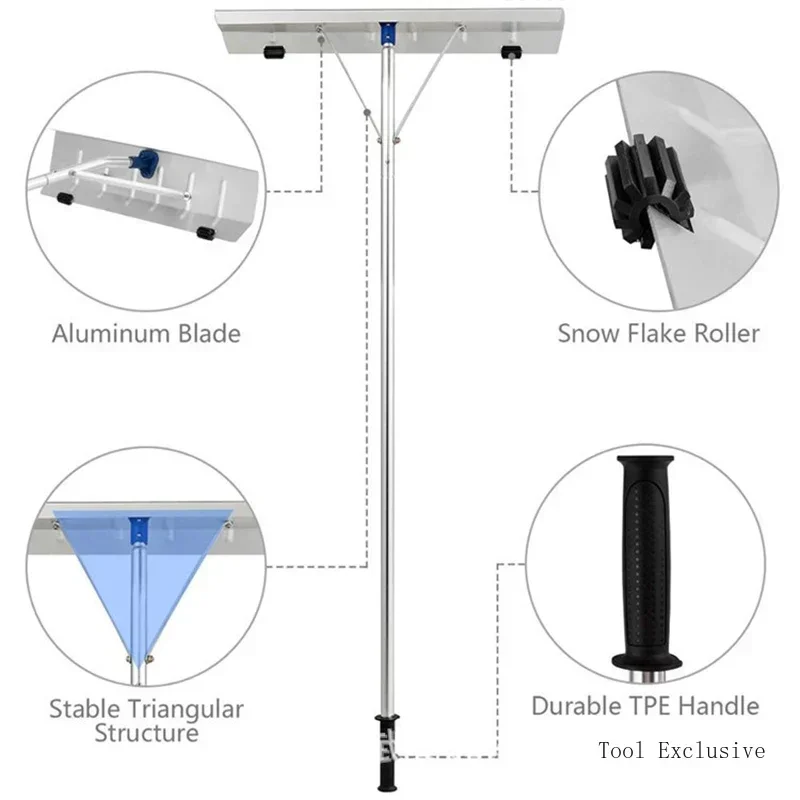 Roof Snow Scraper Aluminum Alloy Shovel Retractable Snow Scraper with Wheels 20 Ft High Snow Removal Tools Lightweight Durable