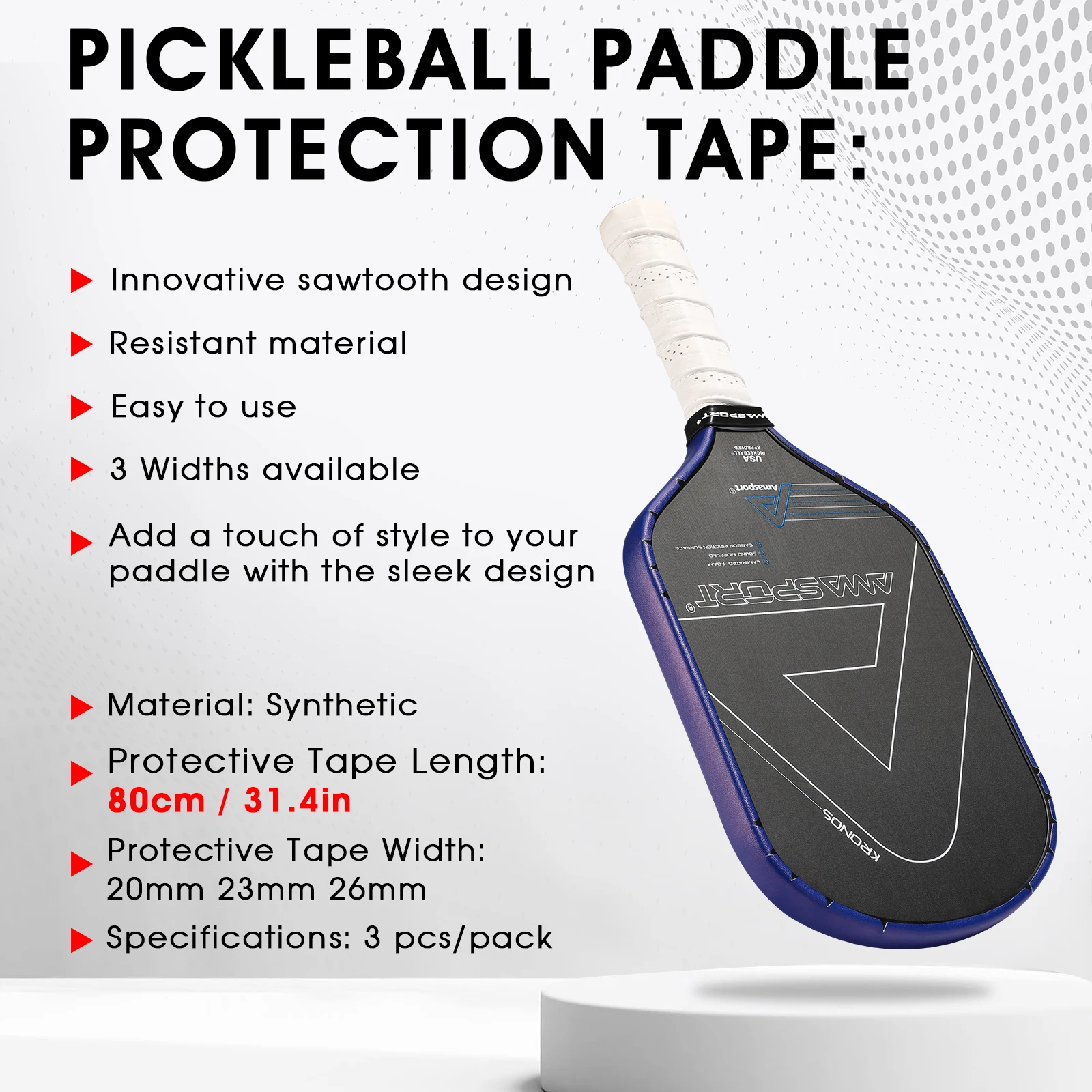 AMASPORT Pickleball Racket Edge Protection Tape for Curved Edge Bumper Strips 20mm/23mm/26mm Racket Tape