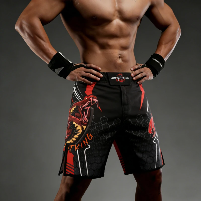 MMA-Shorts mit Schlangenmuster für Wrestling, Kickboxen und Kampfsport - Unisex Mixed Martial Arts Ausrüstung, BJJ Jiujitsu Boxen Grappling Hosen