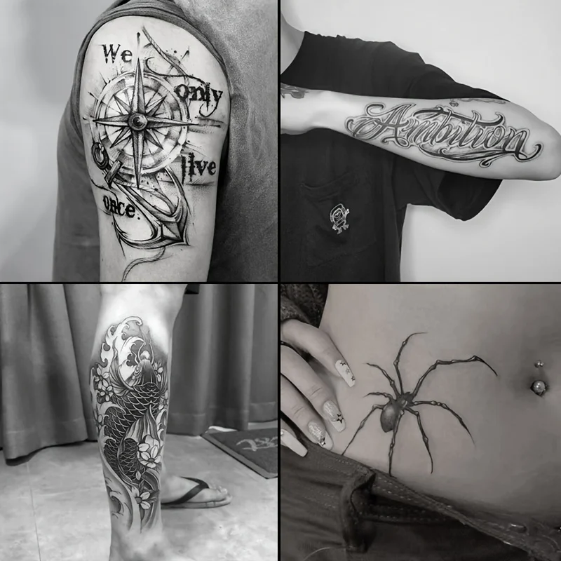 

4 large herbal tattoo stickers, waterproof and wear-resistant, with a realistic effect, for temporary tattooing