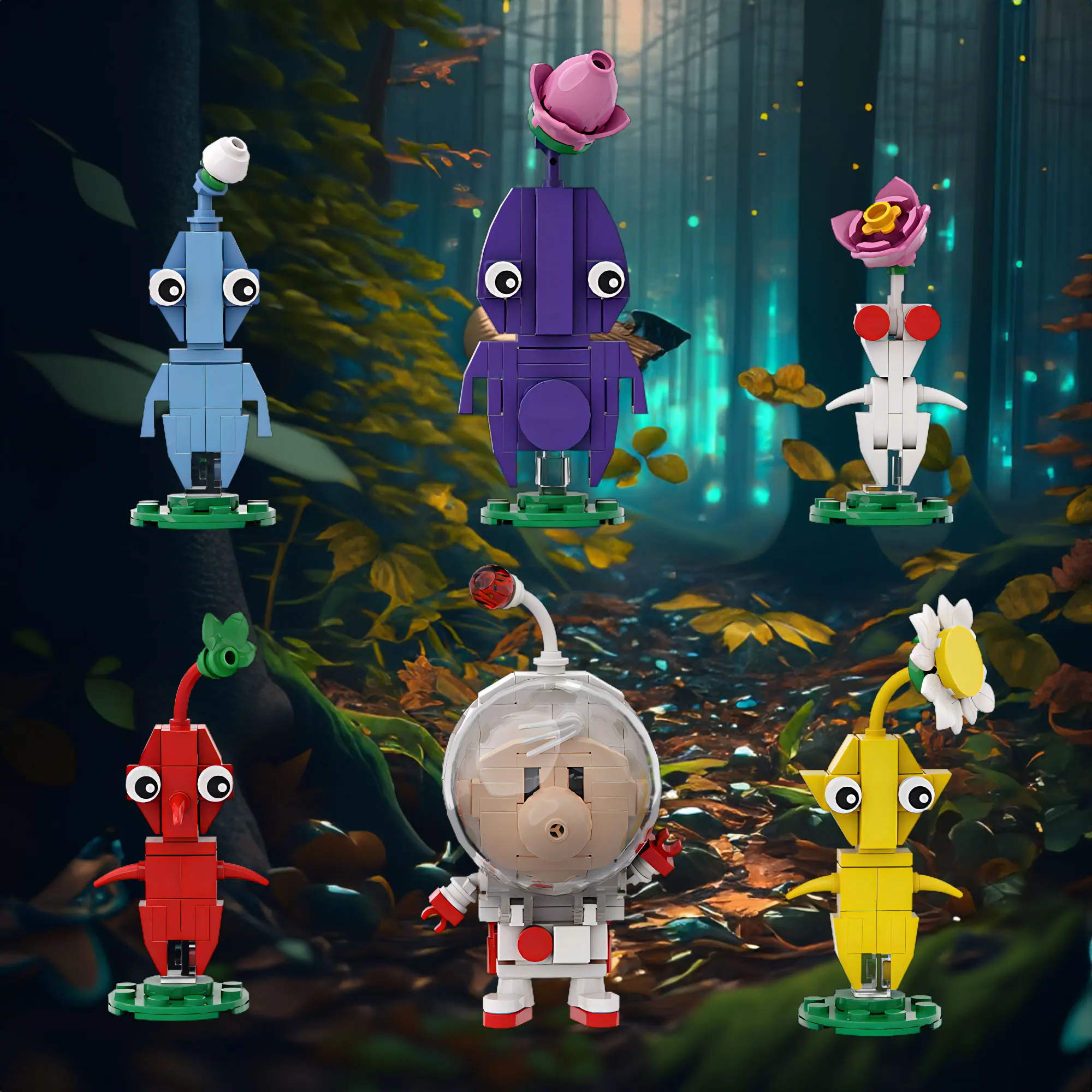 

Конструктор MOC Pikmin, игровые персонажи с большими ушками, кирпичи с желтыми и красными персонажами, модель «сделай сам», детская игрушка, набор сувениров