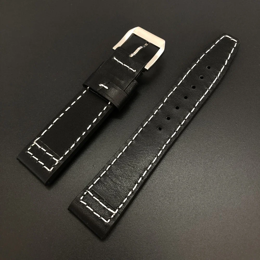 SD2502 Stitched Leather Strap 20MM Width STEELDIVE SD2501 Classic Retro Black Belt