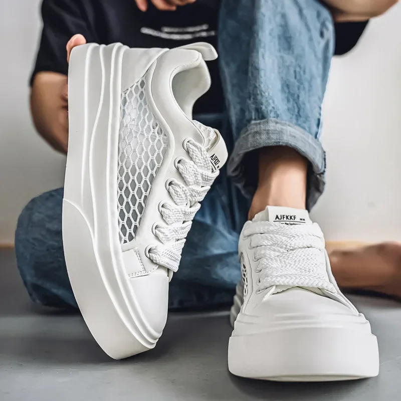 

Кроссовки, повседневные мужские дизайнерские туфли с вышивкой и принтом, модные кожаные дышащие туфли на платформе с увеличенной высотой