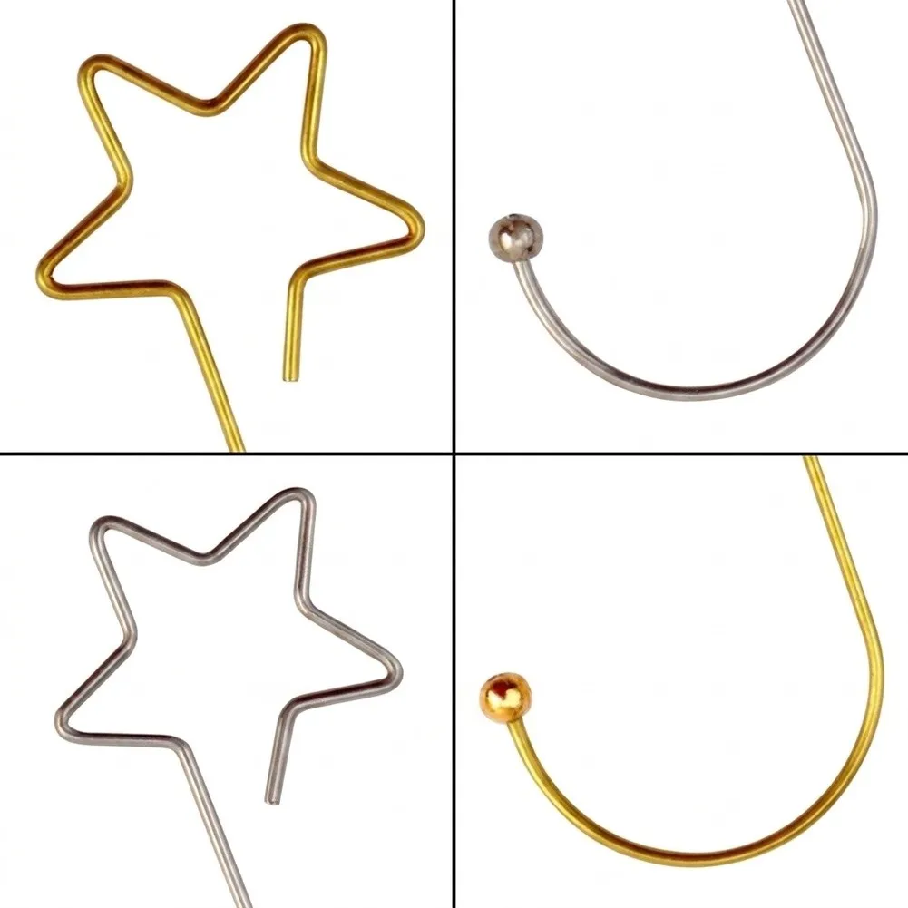60Pcs Star Ornament Hooks Gold Silver Metal Hangers For Christmas Tree Baubles Decor, Decorations Holder