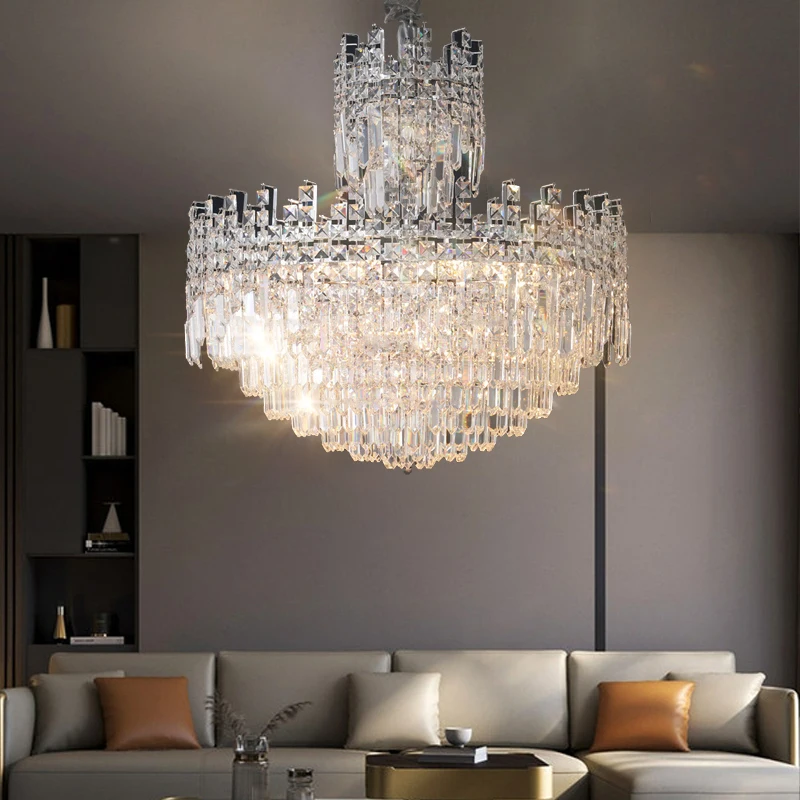 

Postmodern Light Luxury Hall Chandelier High-End Luxury Duplex Staircase Long Chandelier New Villa Clean Crystal Chandelier