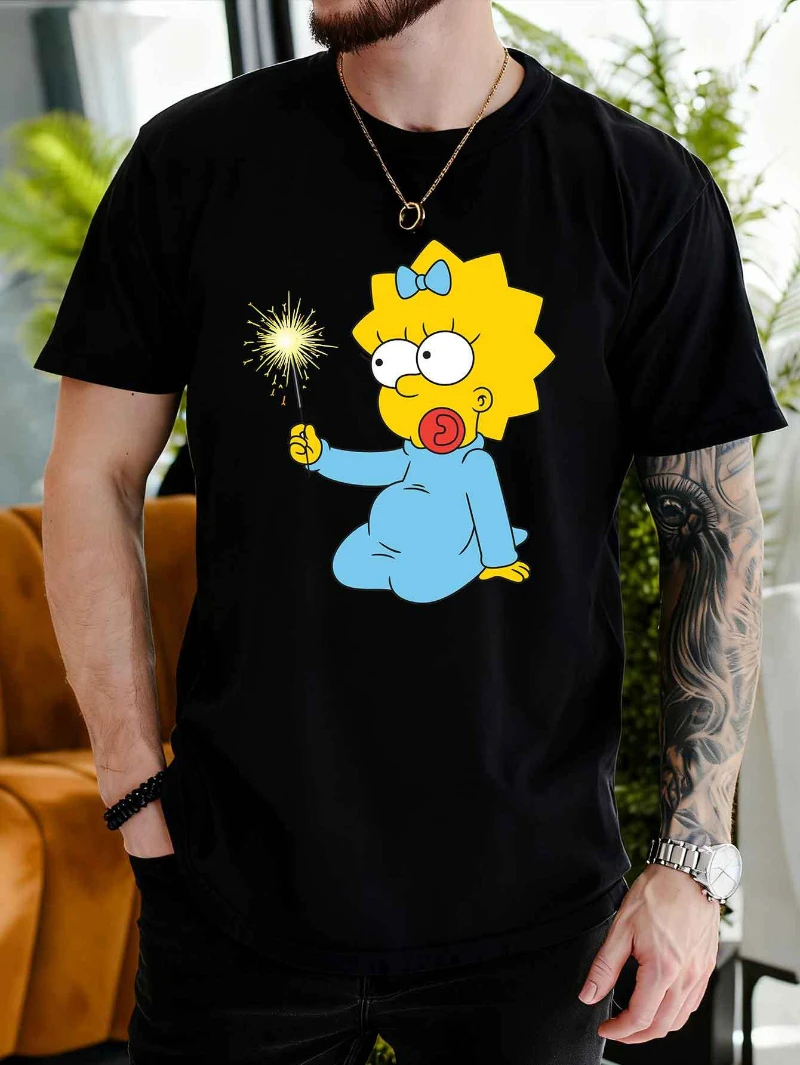 تي شيرت صيفي كاجوال بأكمام قصيرة للرجال الأكثر مبيعًا: The Simpsons، نمط طباعة Maggie Baby، معتمد من Simpson #2