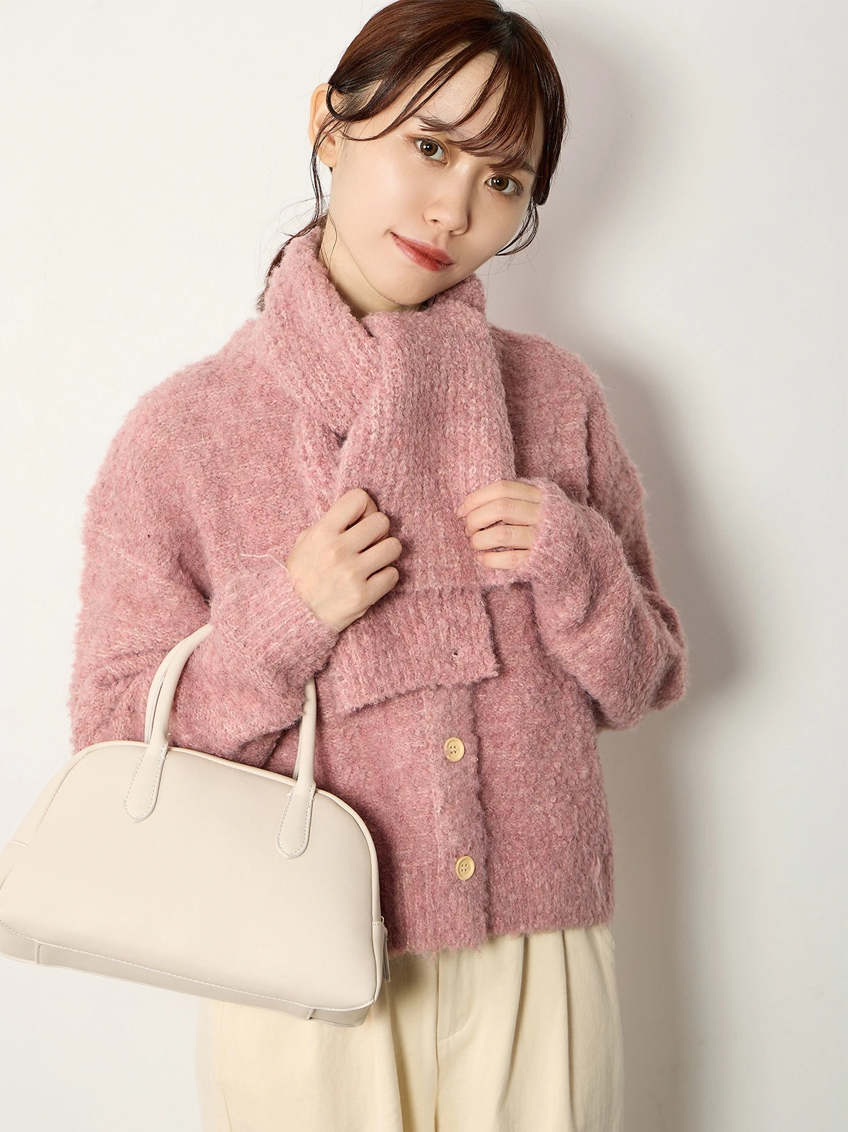 

Annuus Winter Love Song Woolen Circle Yarn Scarf Cardigan Jaet 2-Piece Set Sweet Sweater Thiened Long Sve Loose Fit