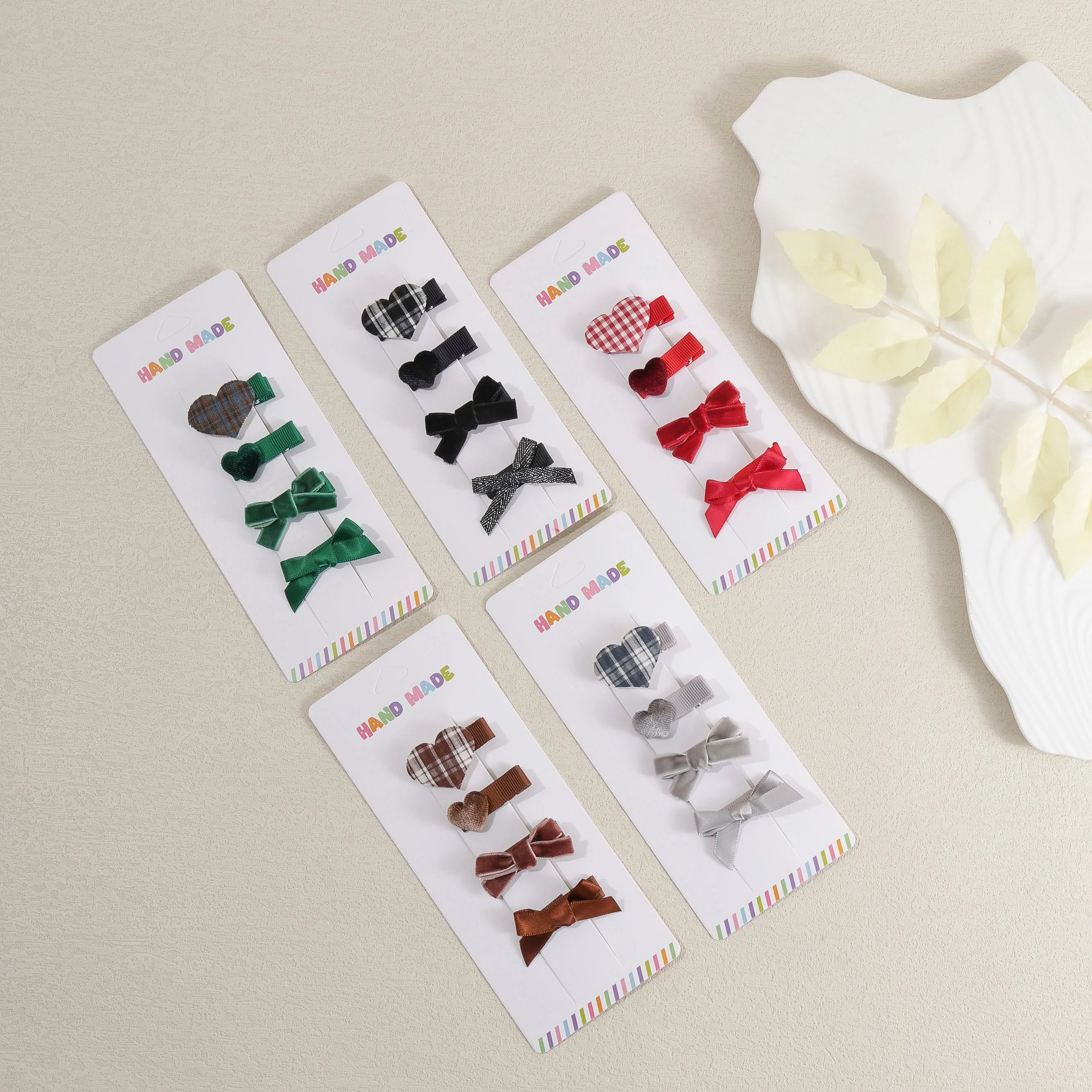 4Pcs/set Velvet Bow Heart Mini Hair Clip for Kids Girls Cute