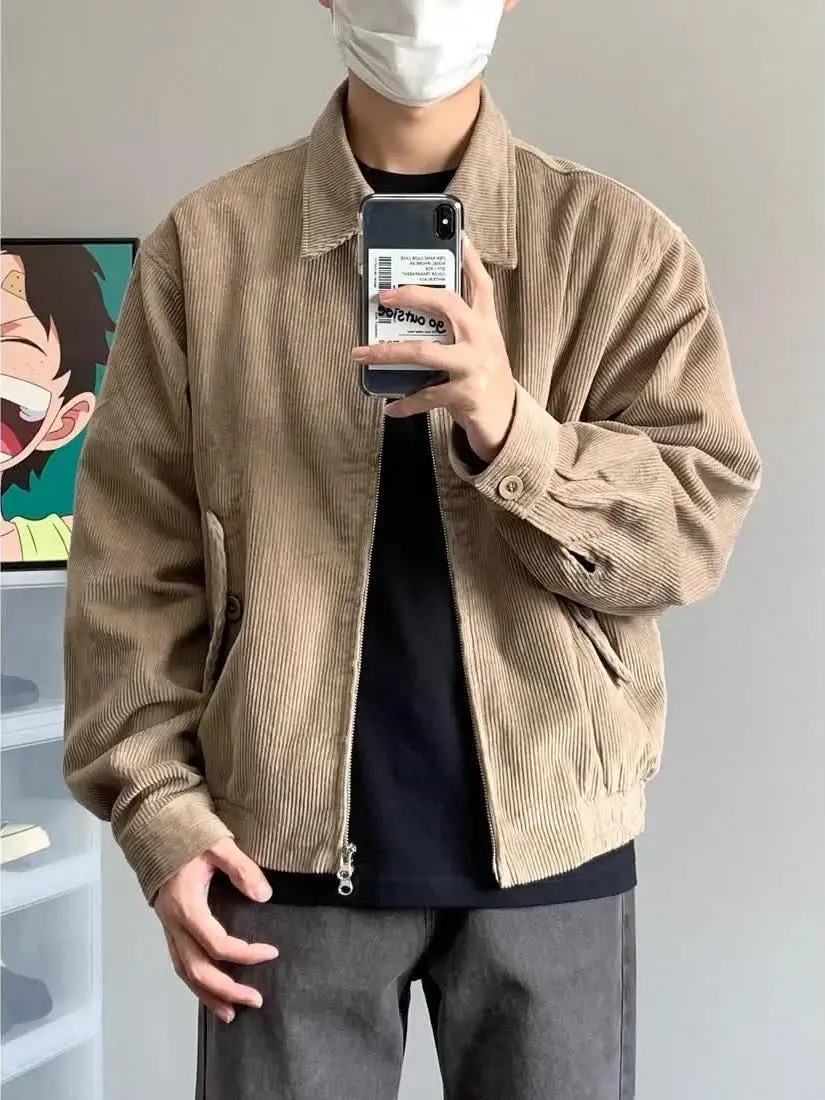 

Мужская вельветовая куртка-бомбер свободного кроя для повседневной носки, весна-осень, ветрозащитная, на молнии, цветная