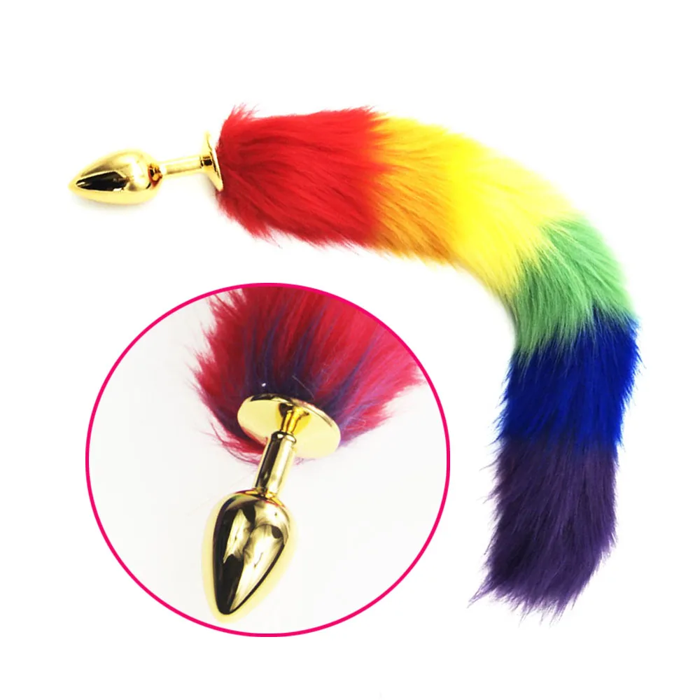 RainBow Fox Butt Plug Tail Anal LGBT Comfort Furry Beginner Sex Toy Explore Ass Dog Play Women Stimulate 46CM Costume Cosplay