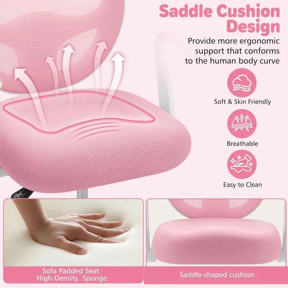 Kids Desk Chair Ergonomic Study Chair with Flipped Armrest and Footrest Adjustable Height Swivel Kids Computer Chair