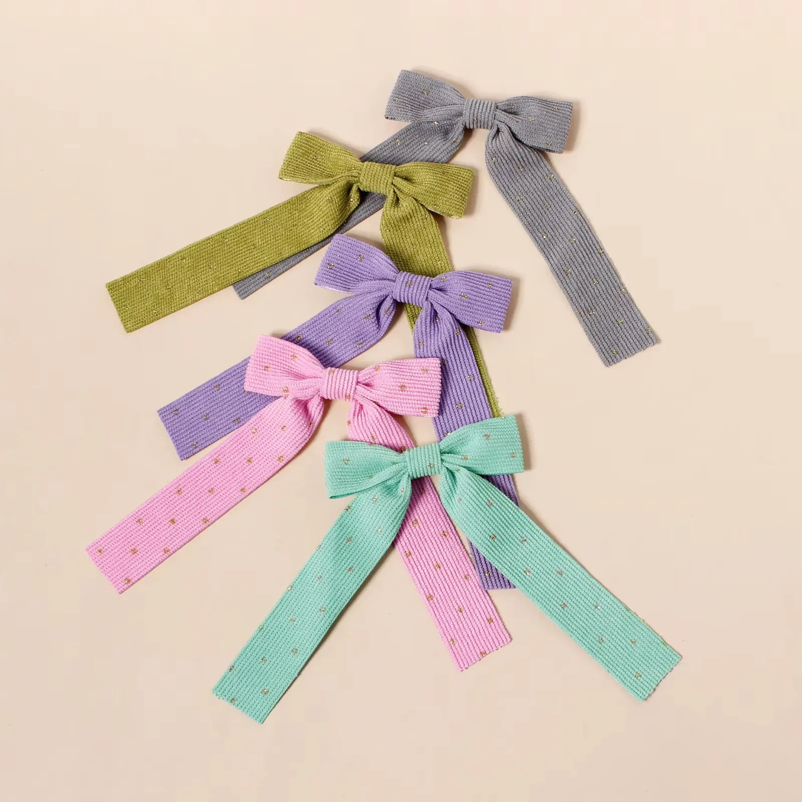 5PCS Mädchen Cord Bogen Haar Clips Kinder Punkt Zehe Haarspangen Kinder Flach Knoten Haarnadeln – Detail 10