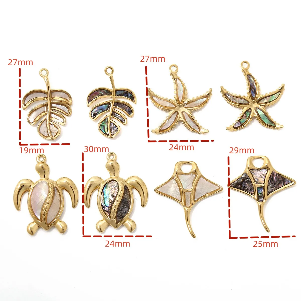 3pcs Turtle Animal Conch Sea Snail Charms 304 Stainless Steel & Shell Ocean Gold Plated Necklace Pendants for DIY Jewelry Making