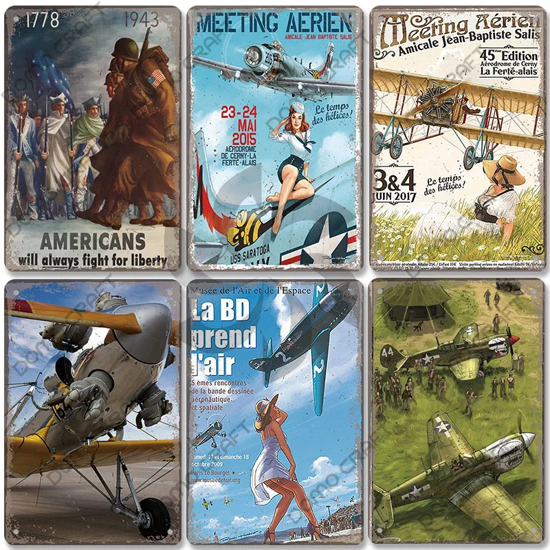 Airplane Poster Metal Tin Signs Vintage Model Plane Meeting Aerien Metal Plate Wall Decor Bar Club Garage Home