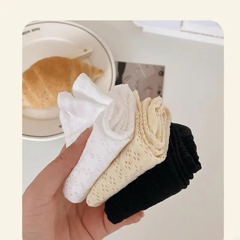 195E 女性メッシュアンクルソックス中空アウトクルーソックス甘い学生靴下ふくらはぎ靴下