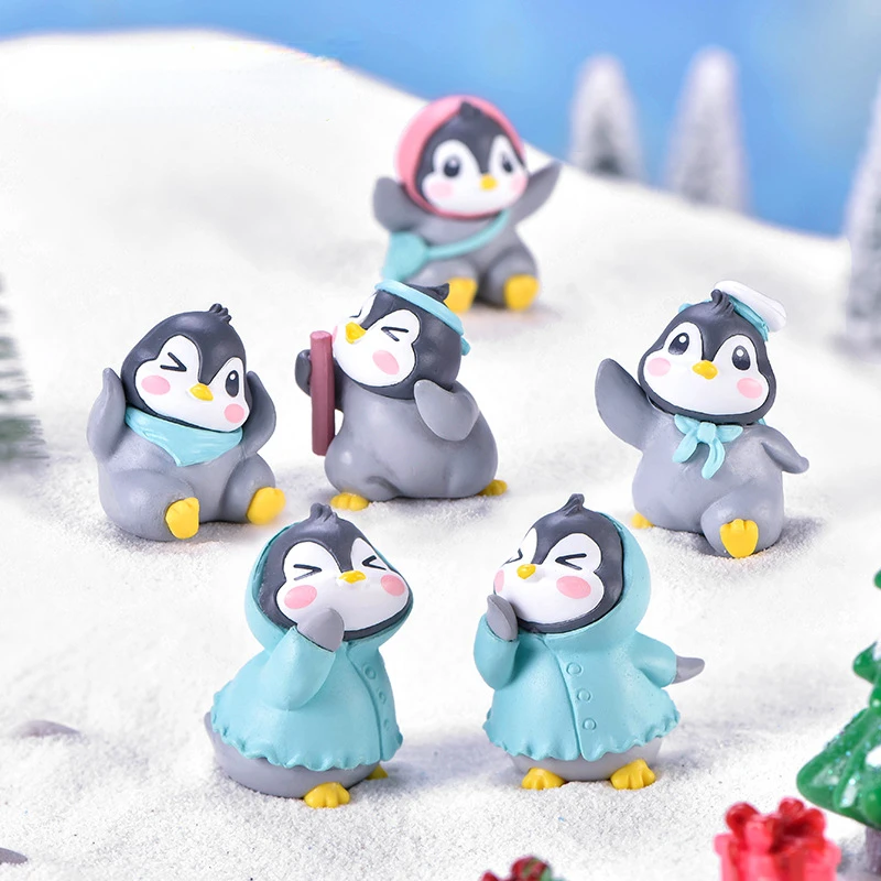 6pcs/set Mini Winter Penguin Miniature Mini Animal Figurines Fairy Garden Bonsai Doll House Ornaments Garden Decoration Outdoor
