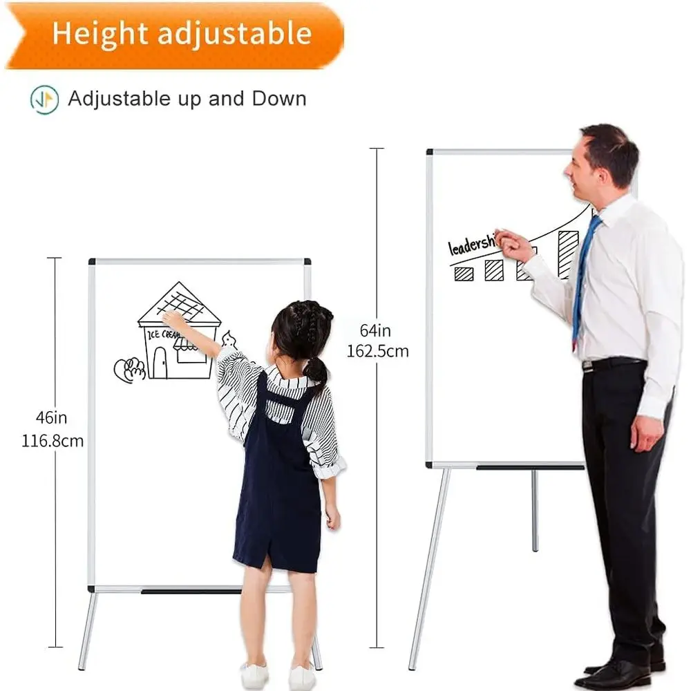 Portable Dry Erase Board, 36 x 24 Inches, Height Adjustable with Lip Pad