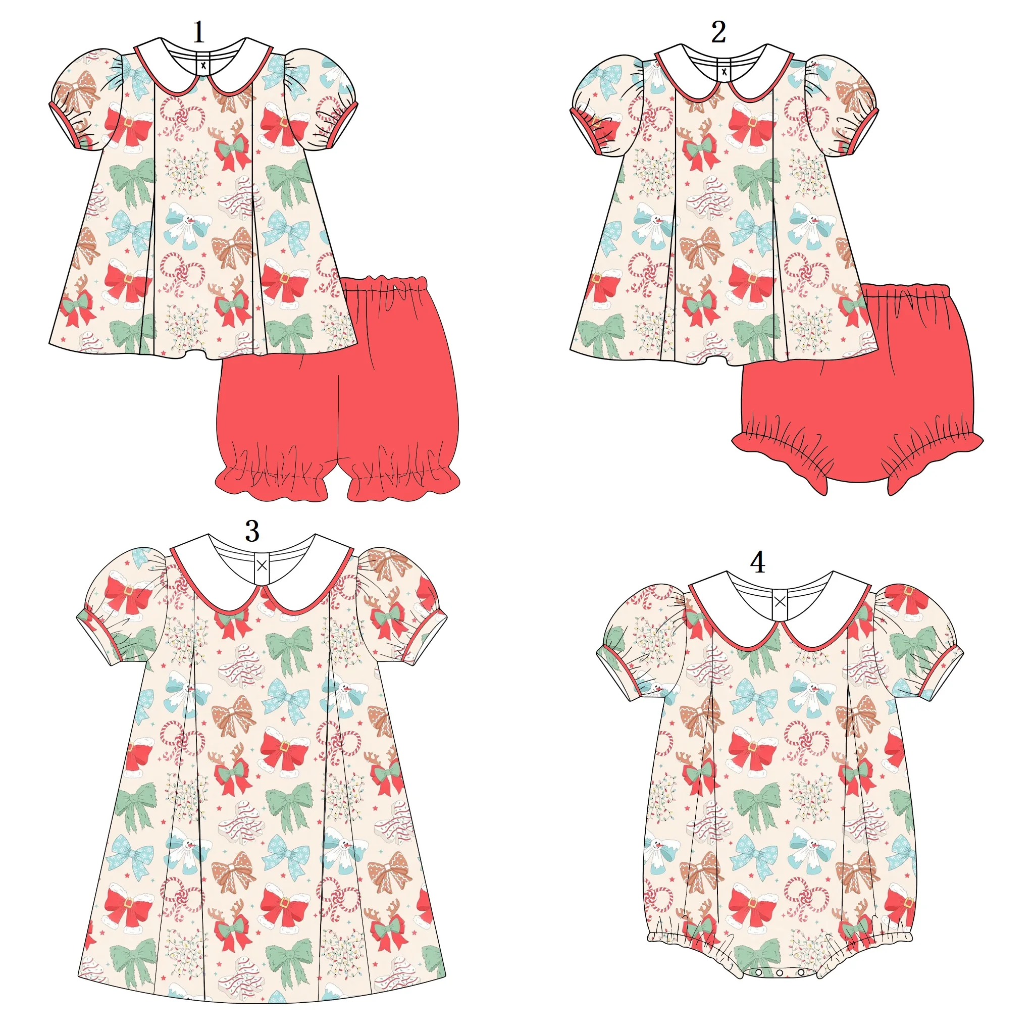 

Wholesale Christmas Infant Girl Clothes Red Bow Print Girl Short Sleeve Shorts Suit Girl Dress Baby Romper