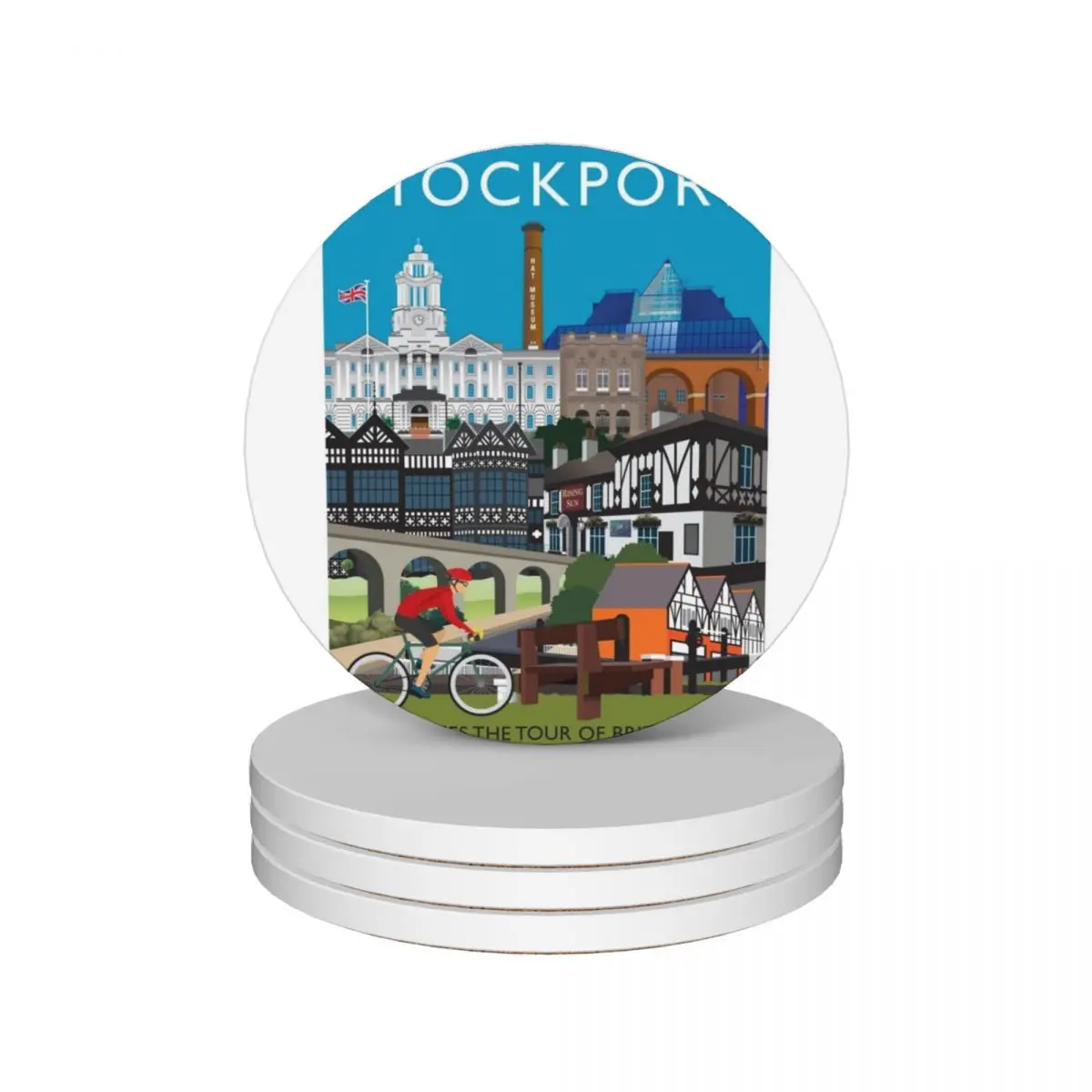 

STOCKPORT - Tour of Britain 2019 Ceramic Coasters (Set of 4) tea cup holder cute set Coasters