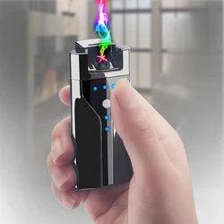 Fashion Touch Sensing Electric USB Lighter Outdoor Windproof Metal Pulse Plasma Double Arc Power Display Flameless Lighter Gift