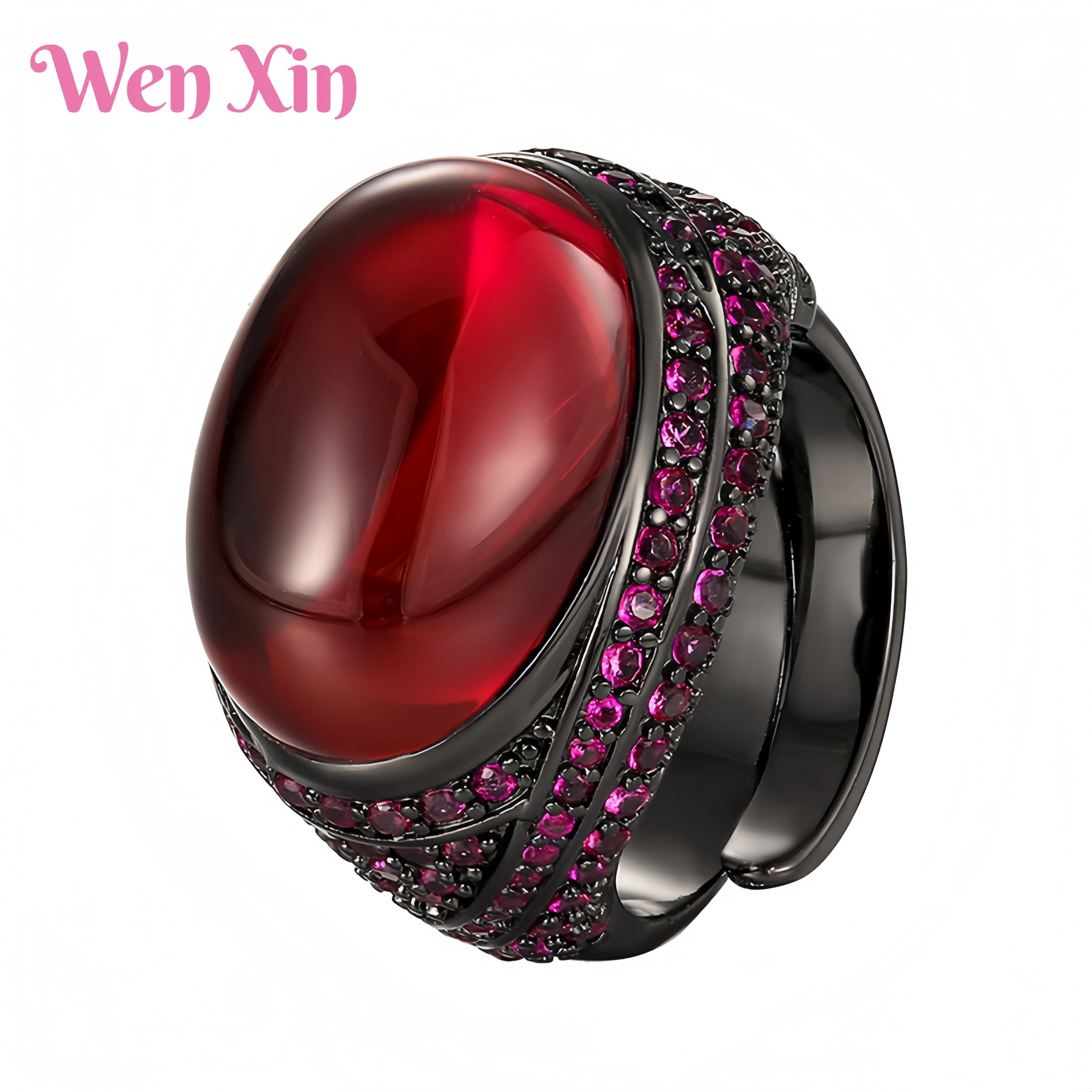 

WENXIN Brand MUSHAN MCT Copper Simulated Corundum Retro Black Gold Ring Fashion Jewelry Accessories Women Fine Jewelry