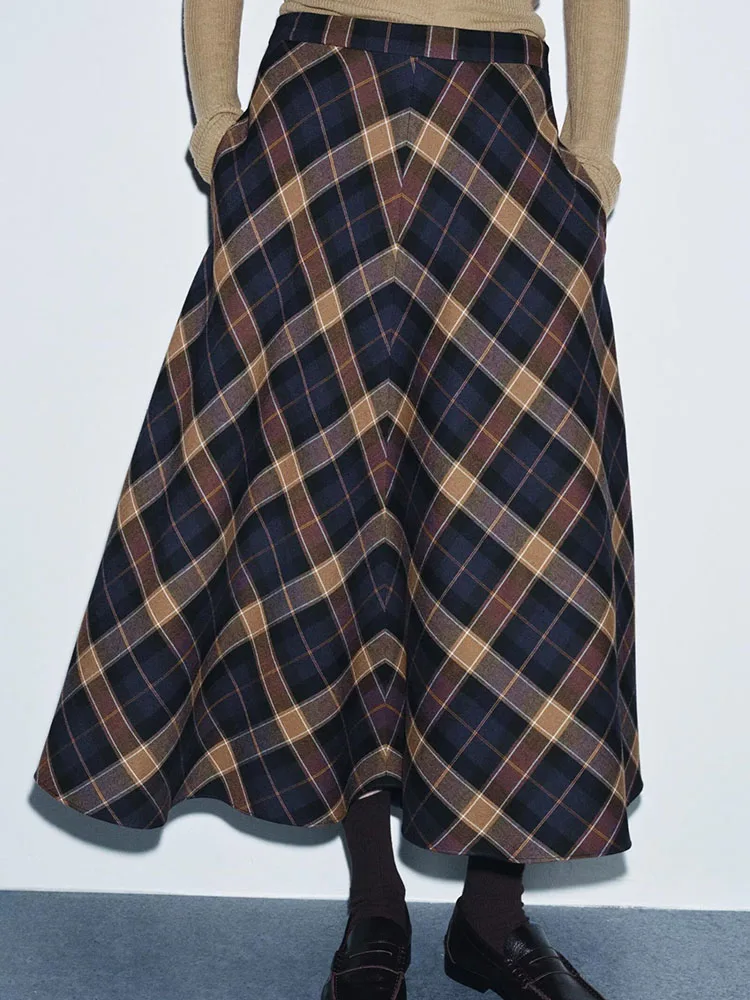 Frühlings-Neuheit Damen Langer Karierter Umhangrock Vintage College-Stil Limitierte Auflage Modische Ethnische Damenkleidung – Detail 5