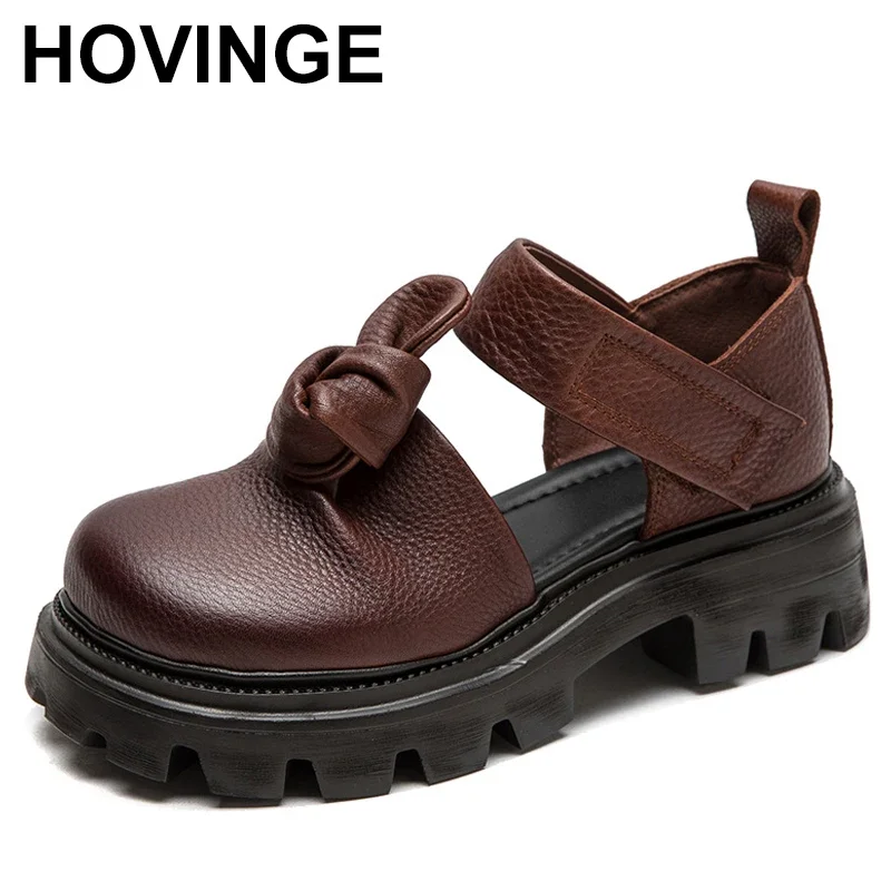 

2025 5cm Ethnic Knot Platform Wedge Autumn Shoes Women Ladies Genuine Leather Summer Fashion Sandals