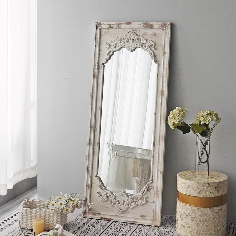 

JZ025 European French style white retro living room bedroom porch dressing mirror fitting mirror floor to floor full body mirror