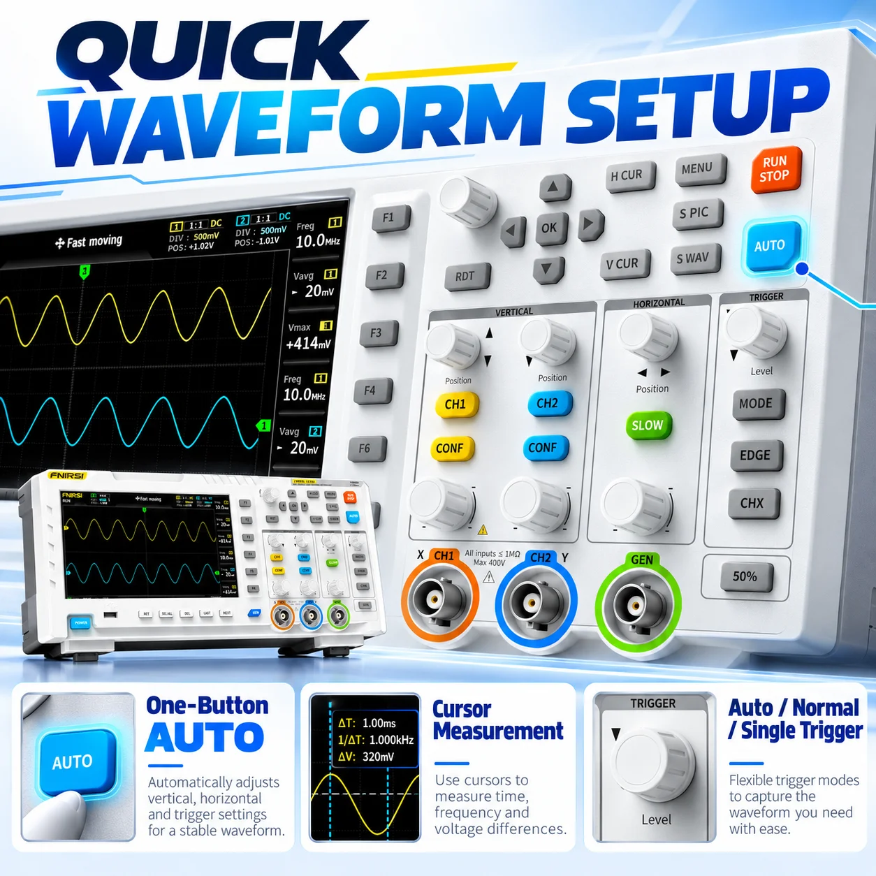 FNIRSI 1014D Standard Plus Digital Oscilloscope 100MHz 1GSa/s Dual Channel 7 Inch Display with DDS Signal Generator Circuit Test