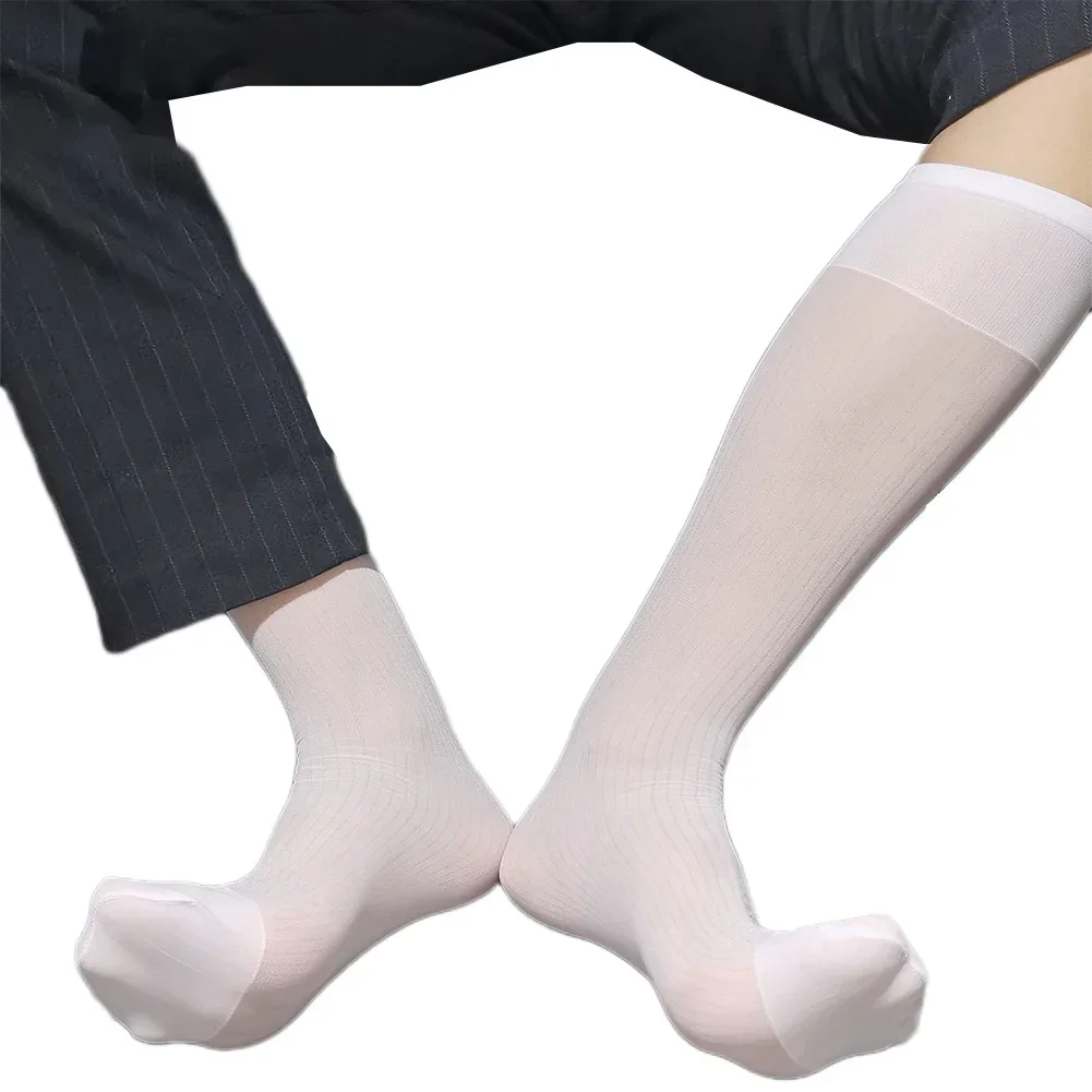 Mens Sexy Ultra-thin Socks See-Through Sheer Stockings Business Dress Tube Socks