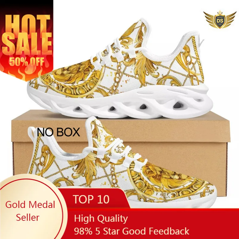 

Golden Floral Women Hot Sale Sneakers Soft Outdoor Sport Platform Couple Casual Flat Holiday Shoes Dropship