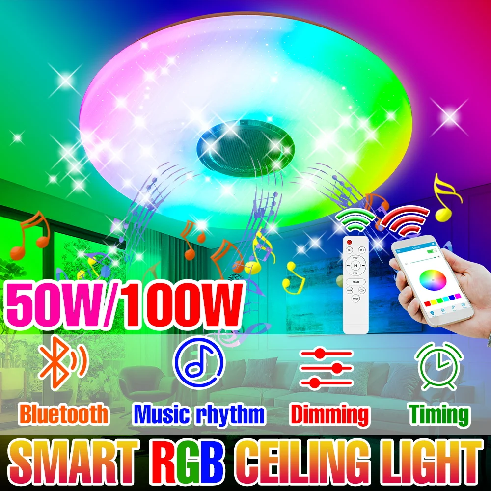100-ワット-rgb-スマートランプ-led-シーリングライトスピーカー付き-bluetooth-接続アプリリモコン家庭用寝室の装飾パーティー