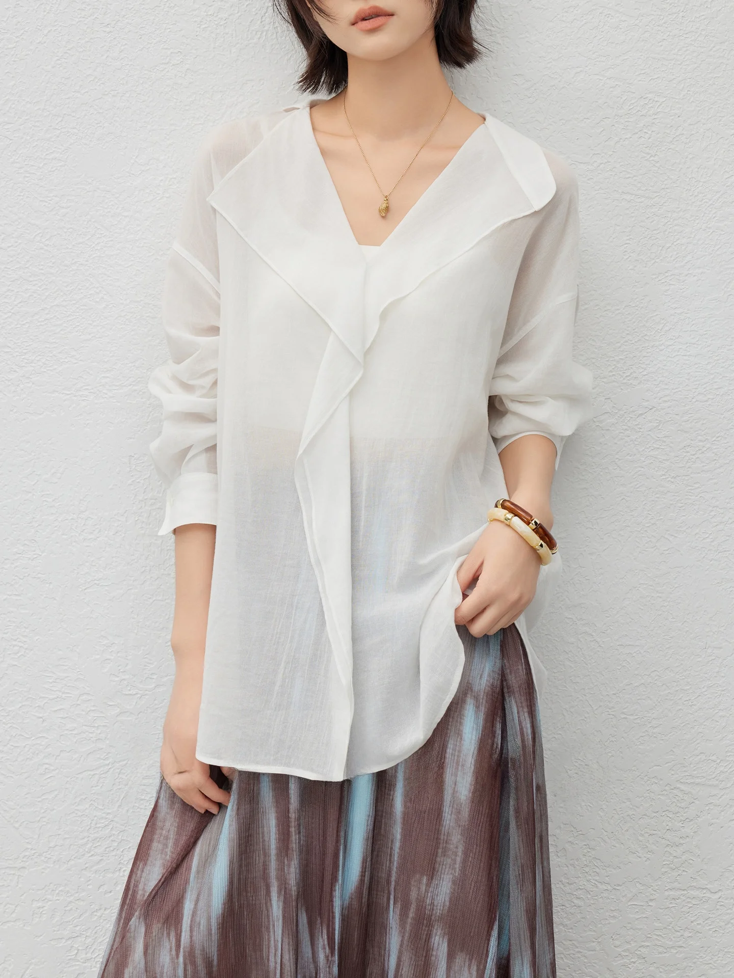 

MeiYang Wave Flower Cotton irt Translucent Aesthetic Lace Friday Long Sve Loose Fit Classic Collar Pure Color Women...