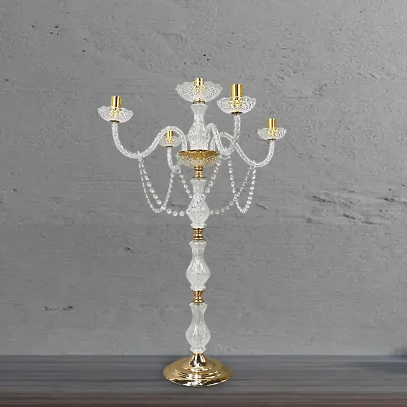 Acrylic Gold Flower Candle Holder Minimalist Wedding Table Centerpiece Decor Modern Geometric Vase Stand for Party Home