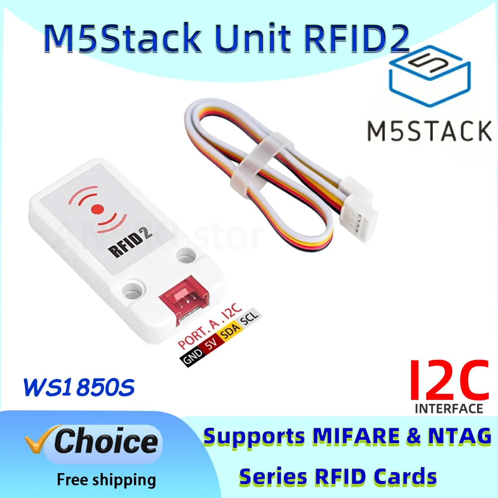 

M5Stack Unit RFID2 13.56MHz Reader/Writer supporting such as MIFARE and NTAG series For IoT Smart home access control systems