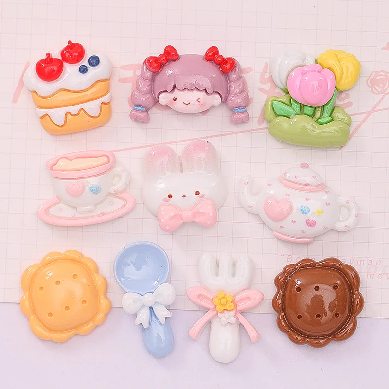 10 Pcs New Cute Girl Afternoon Tea Cake Resin Diy Fashion Jewellery Hairpin Decorate Accessories 010