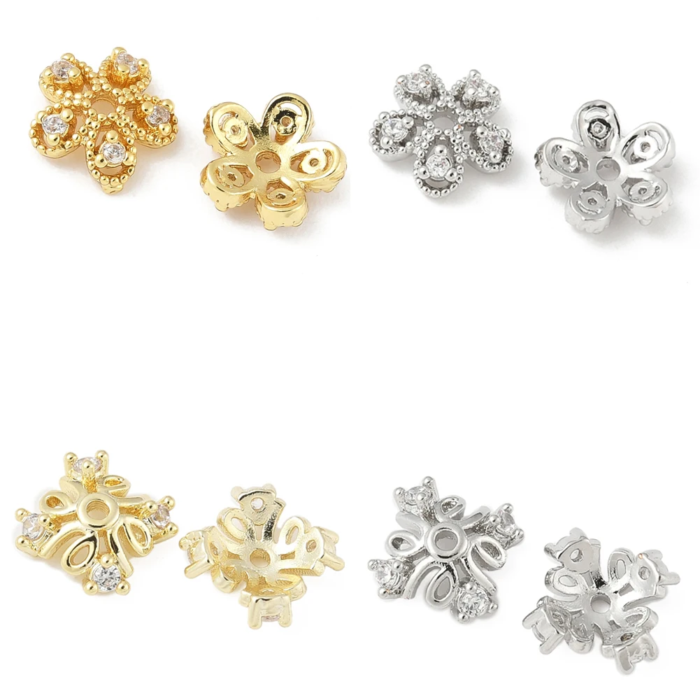 

50Pcs Brass Floral Bead Cap Cubic Zirconia Flower Spacer Bead for Necklace Bracelet Jewelry Making Decoration DIY Accessories