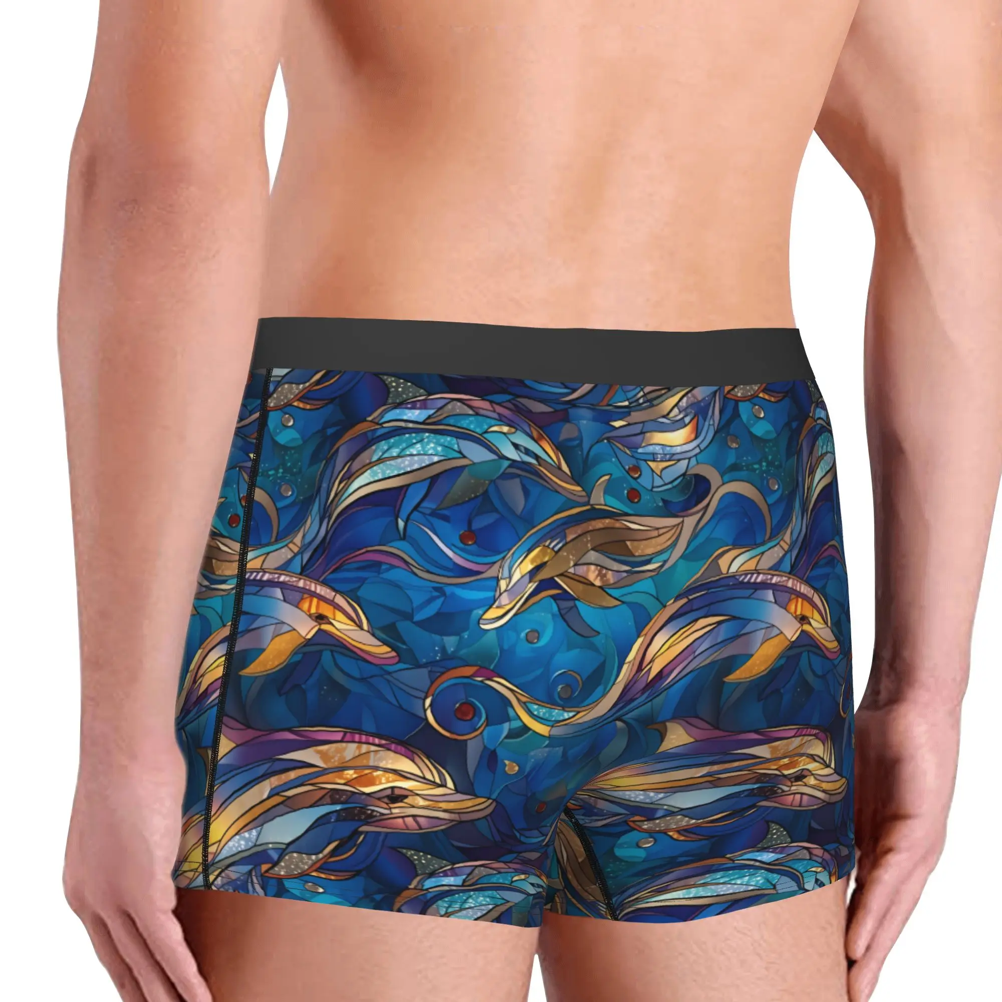 Stained Glass Magical Dolphins  Boxers Shorts Men's Funny  Briefs Underwear Funny Underpants
