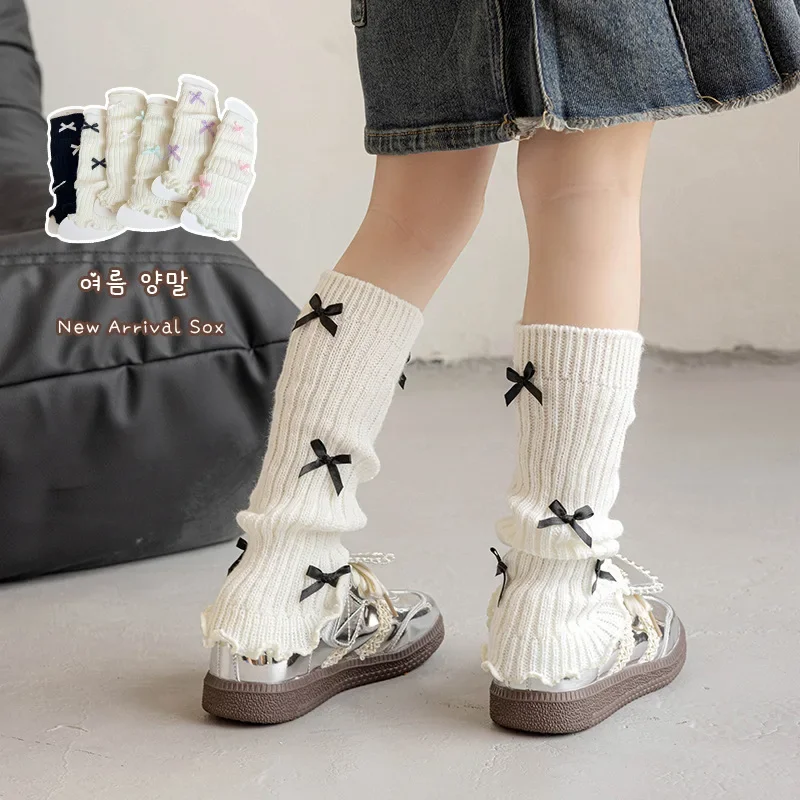 

1 Pair Autumn Warm Leg Warmers for Kids Girl Chic Sweet Ballet Bow Knitted Yarn Sock Winter Fashion Cute Pile Sock Legwarmers