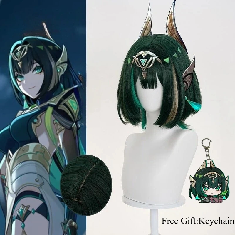 

Nefer Cosplay Game Genshin Impact Wig Green Highlights Short Hair Synthetic Wigs for Women Role Play Props Accessories