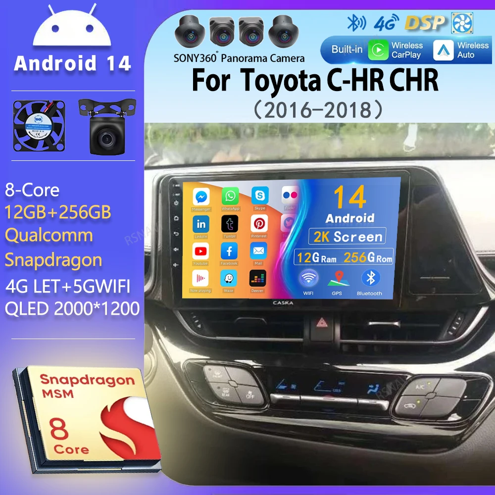 

Android14 Car Radio For Toyota C-HR CHR 2016 - 2018 2019 2020 Navigation GPS Multimedia Video Player Stereo Carplay 360Camera BT