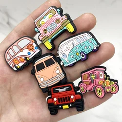 1Pcs Colorful Retro Bus PVC Shoe Charms Accessories Funny DIY Shoes Upper Pins Decoration Sandals Buckle Kid X-mas Party Gift