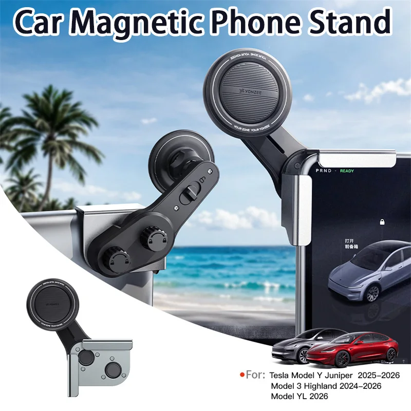 2026 New Car Magnetic Phone Stand For Tesla Model Y YL 3 10-15mm Car Screen Phone Stand 360 ° Adjustable Phone Stand Accessories